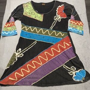 Rising International Dress Medium Multicolor Boho Patchwork Art To Wear Festival